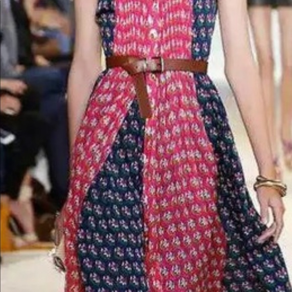 DiVF Navy Blue and Hot Pink Floral Silk Dress 0 - Picture 4 of 8